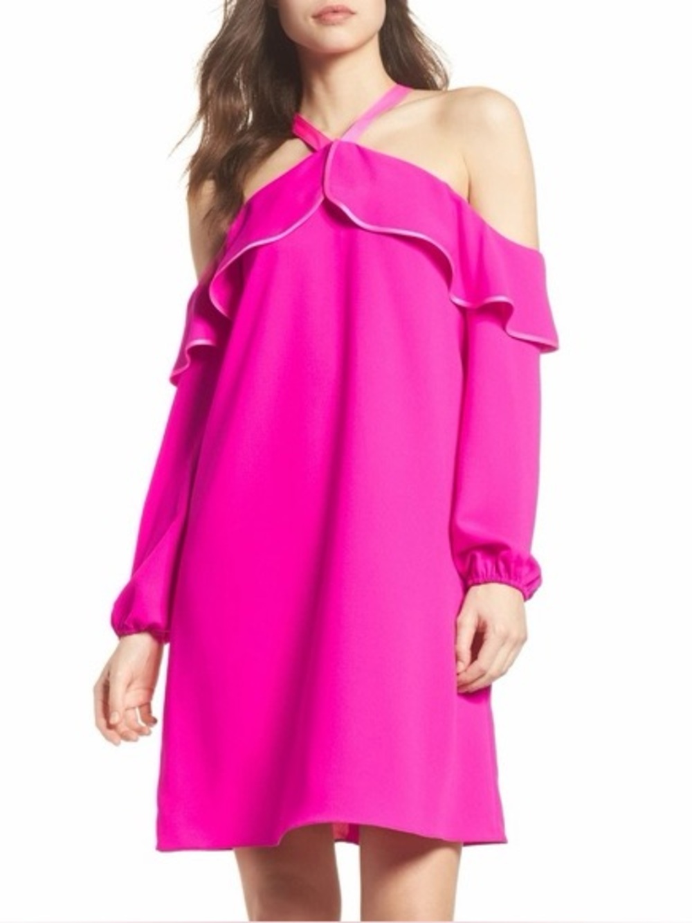 Lilly Pulitzer Abrielle Cold Shoulder Ruffle Long Sleeve Dress in Berry Sangria